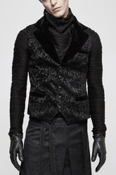 Black Jacquard Velvet Gothic Vintage V Collar Print Mens Vest